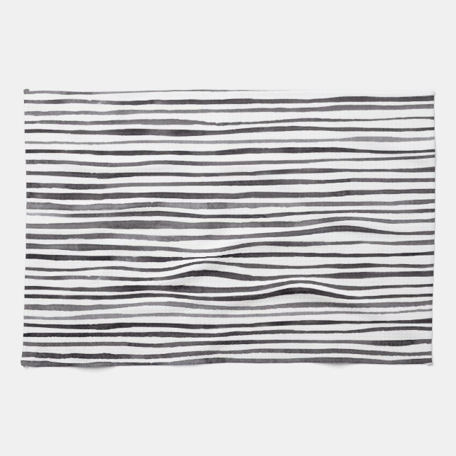 Modern Black and White Stripes Watercolor    Tea Towel (Horizontal)