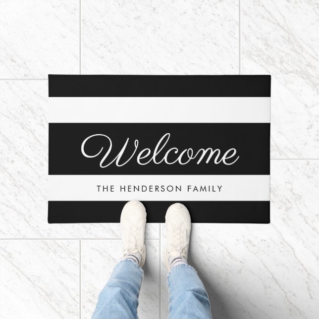 Modern Black And White Stripes Welcome Doormat (Indoor)
