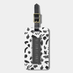 Modern Black and White Succulent Cactus  Pattern Luggage Tag
