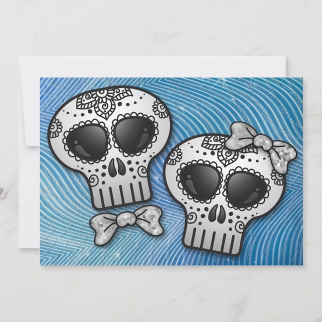 Modern Black and White Sugar Skull Elegant Wedding Invitation (Back)