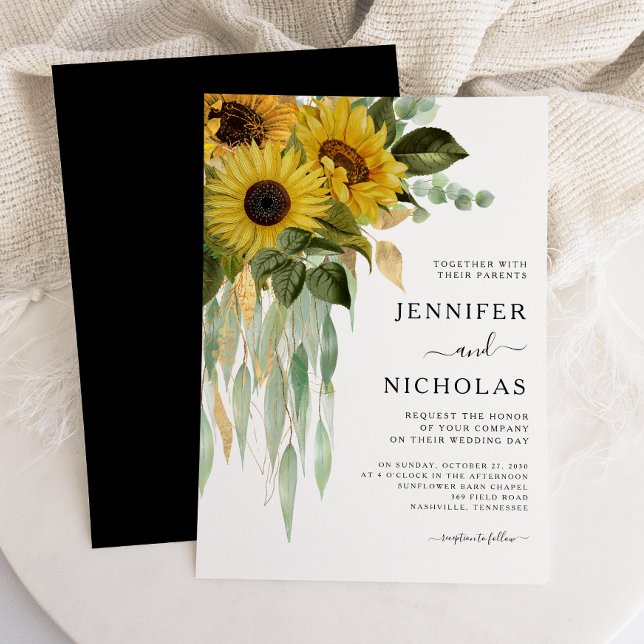 Modern Black And White Sunflower Wedding    Invitation (Modern Black And White Sunflower Wedding Invitation)