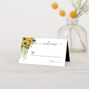 Modern Black And White Sunflower Wedding Place Card