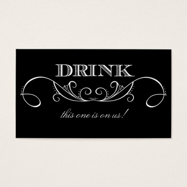 Modern Black and White Swirl Wedding Drink Ticket (Front)