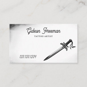 Modern Black and White Sword Tattoo Artist Business Card