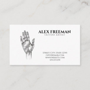 Modern Black and White Tattooed Hand Tattoo Artist Business Card