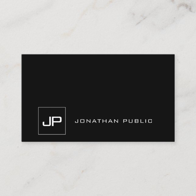 Modern Black And White Template Cool Monogram Business Card (Front)