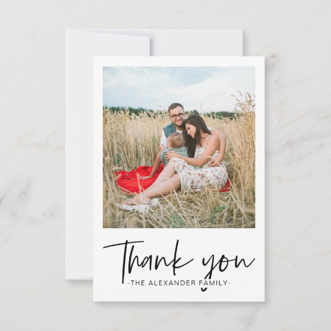 Modern Black and White Thank You Script Photo (Front)