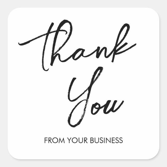 Modern Black and White Thank You Script  Square Sticker (Front)