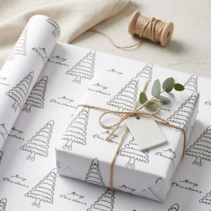 Modern Black And White Tree Minimalist Christmas Wrapping Paper