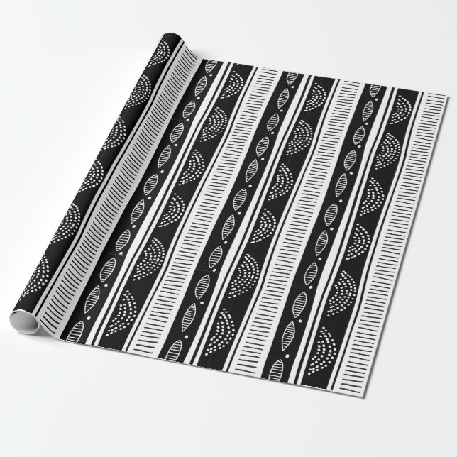 Modern black and white tribal pattern wrapping paper (Unrolled)