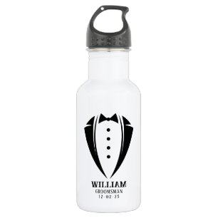 Modern Black and White Tuxedo Groomsman Gift 532 Ml Water Bottle