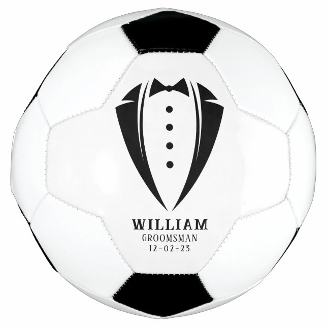 Modern Black and White Tuxedo Groomsman Gift Football (Front)