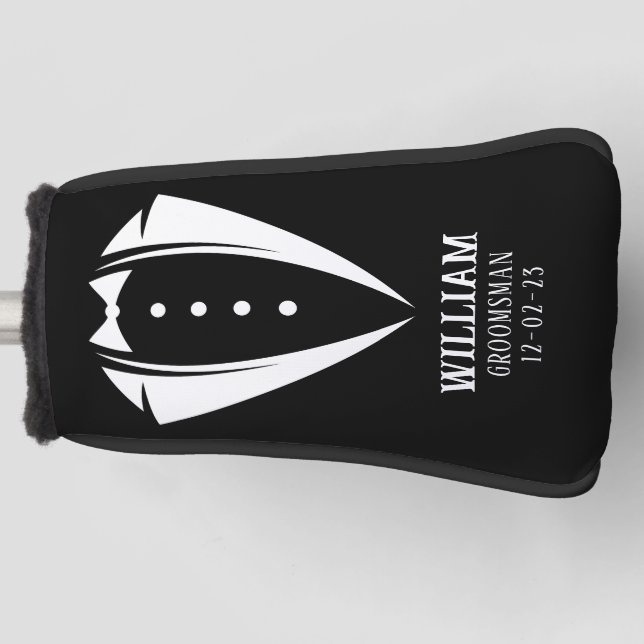 Modern Black and White Tuxedo Groomsman Gift Golf Head Cover (Front)