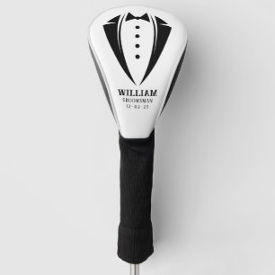 Modern Black and White Tuxedo Groomsman Gift Golf Head Cover