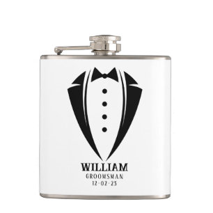 Modern Black and White Tuxedo Groomsman Gift Hip Flask