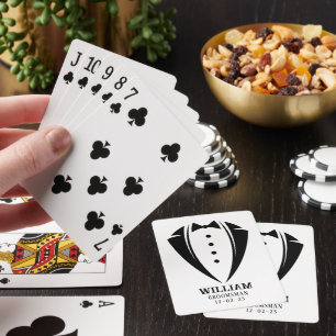 Modern Black and White Tuxedo Groomsman Gift Playing Cards