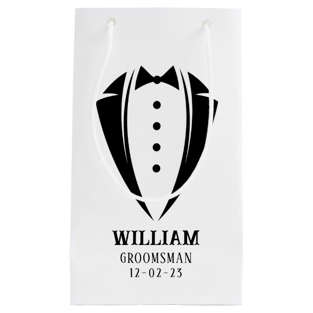 Modern Black and White Tuxedo Groomsman Gift Small Gift Bag (Front)