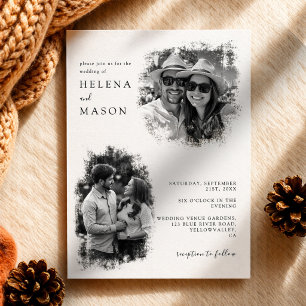 Modern Black and White Two Photo wedding Invitation