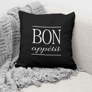 Modern Black And White Typography Kitchen Quote Cushion