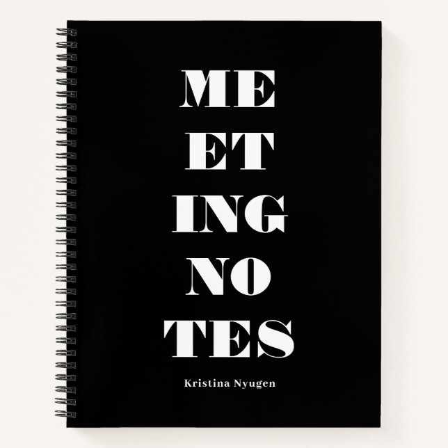 Modern Black and White Typography Meeting Notes Notebook (Front)