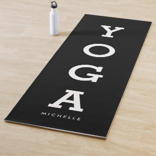 Modern black and white typography personalised yoga mat