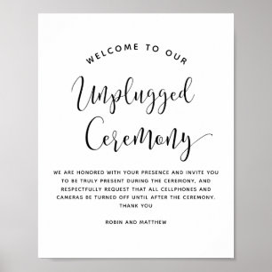 Modern, Black and White, Unplugged Ceremony Sign