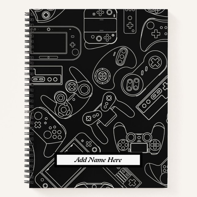 Modern Black and White Video Game Customisable  Notebook (Front)