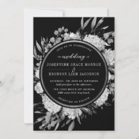 Modern Black and White Watercolor Floral Silver