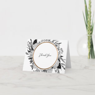 Modern Black and White Watercolor Floral Thank You Card