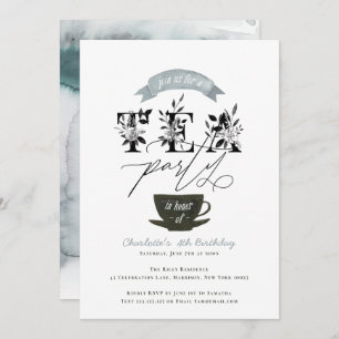 Modern Black and White Watercolor Tea Party Invitation