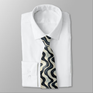 Modern Black and White Wave Pattern Tie