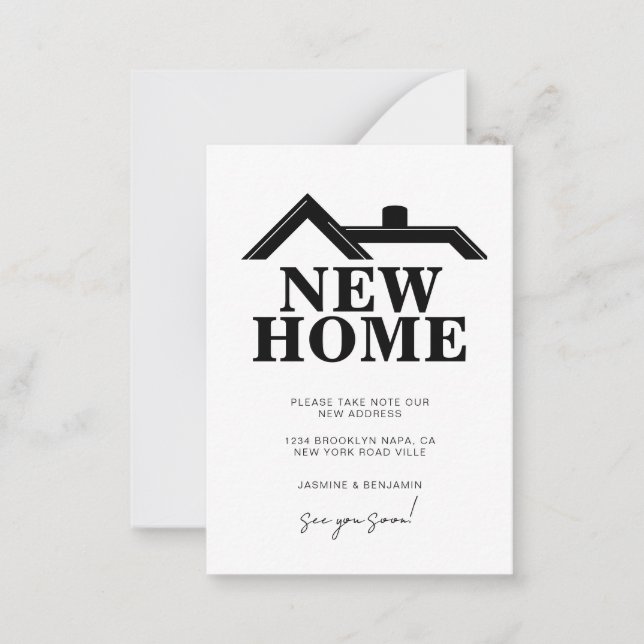 Modern Black and White We’ve Moved New Home Card (Front)