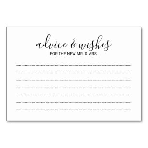 Modern Black and White Wedding Advice and Wishes Table Number