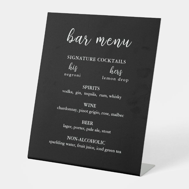 Modern Black and White Wedding Bar Sign (Front)