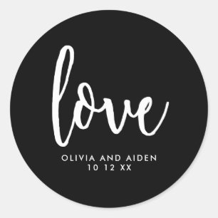 Modern Black and White Wedding Classic Round Sticker