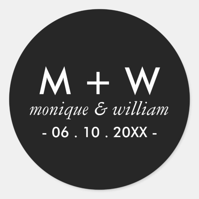 Modern Black and White Wedding Classic Round Sticker (Front)