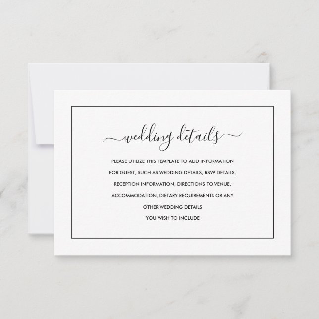 Modern Black And White Wedding Details Card (Front)