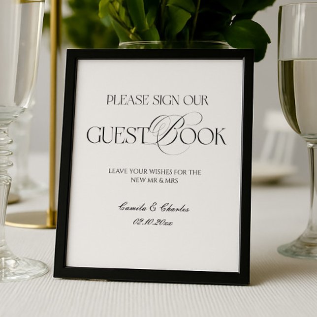 Modern Black and White Wedding Guest Book Poster (Creator Uploaded)