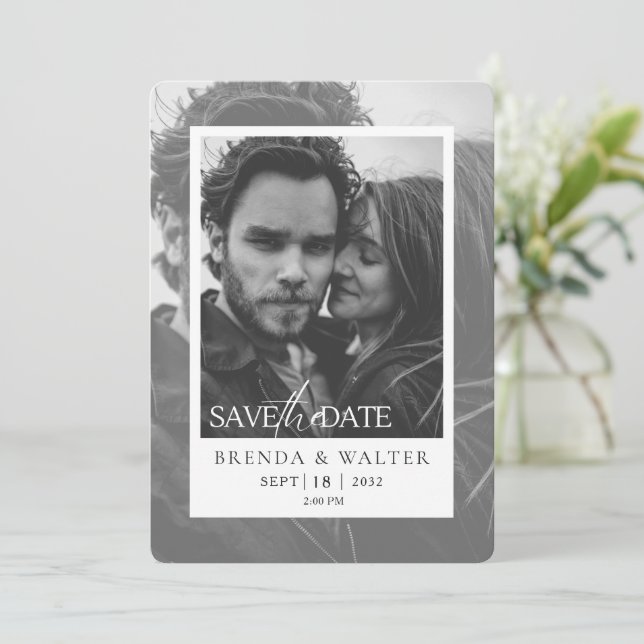 Modern black and white Wedding Invitation  (Standing Front)