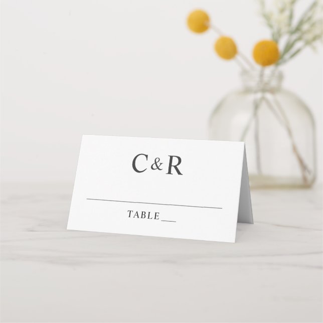 Modern Black and White Wedding Monogram Initials Place Card (Front)