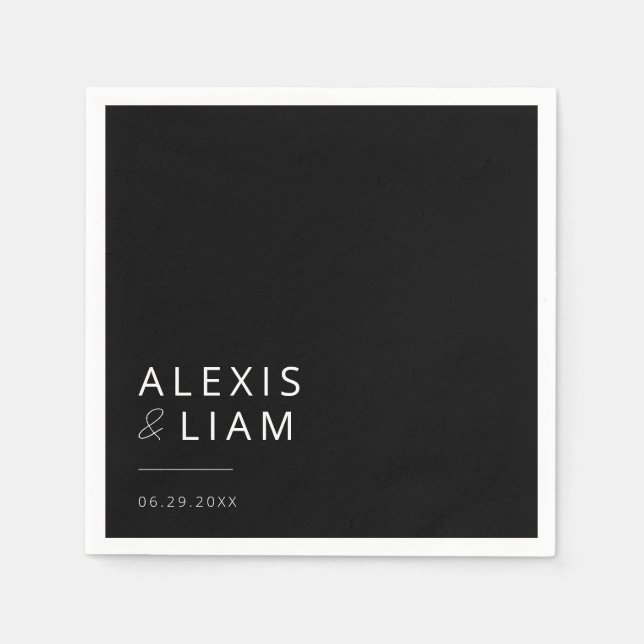 Modern Black and White Wedding Personalised Napkin (Front)