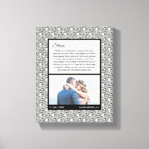 Modern Black and White Wedding Photo Marriage Vow Canvas Print