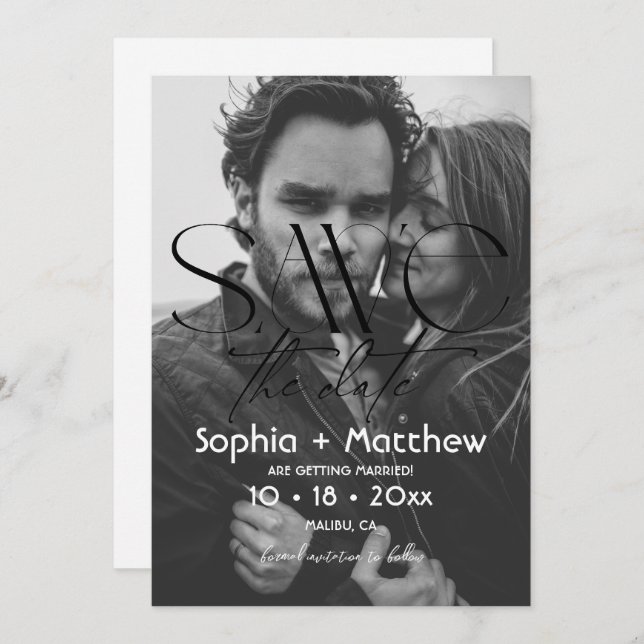 Modern Black and White  Wedding Photo Save The Date (Front/Back)