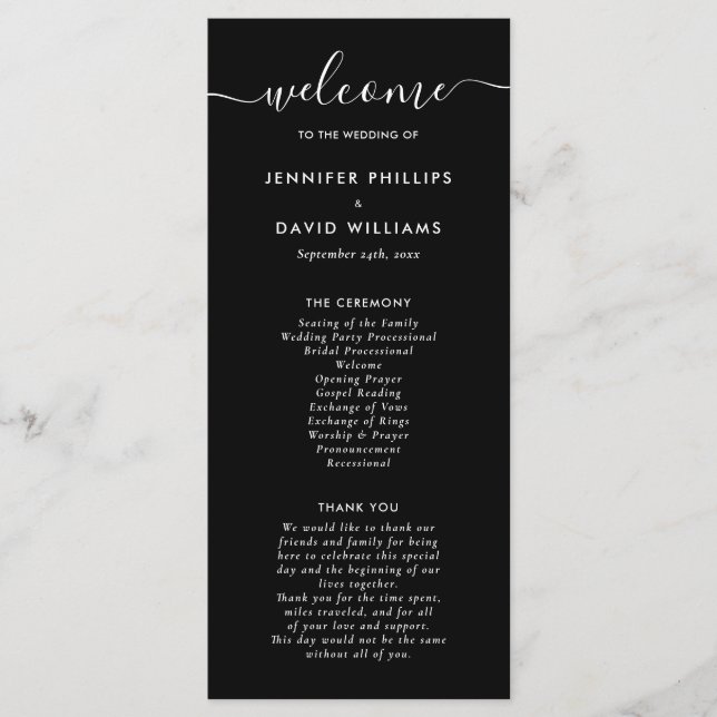 Modern Black and White Wedding Program Programme (Front)
