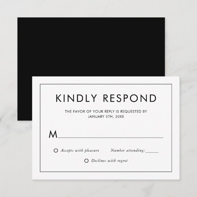 Modern Black and White Wedding RSVP Card (Front/Back)