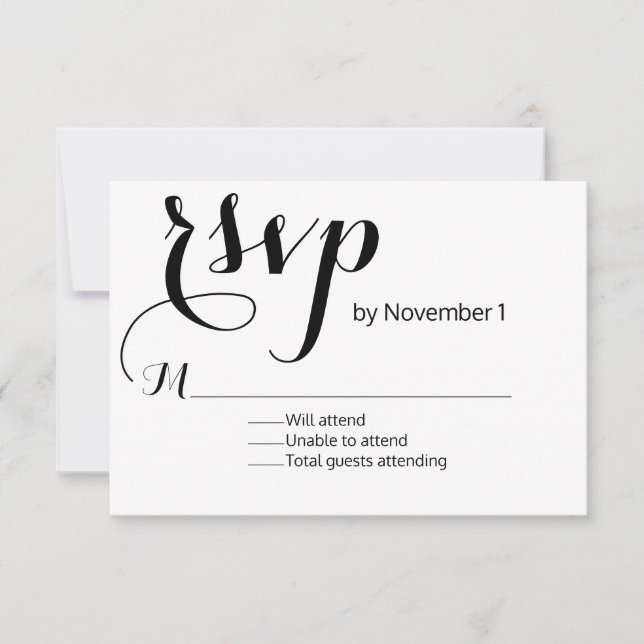 Modern Black and White Wedding RSVP Card (Front)