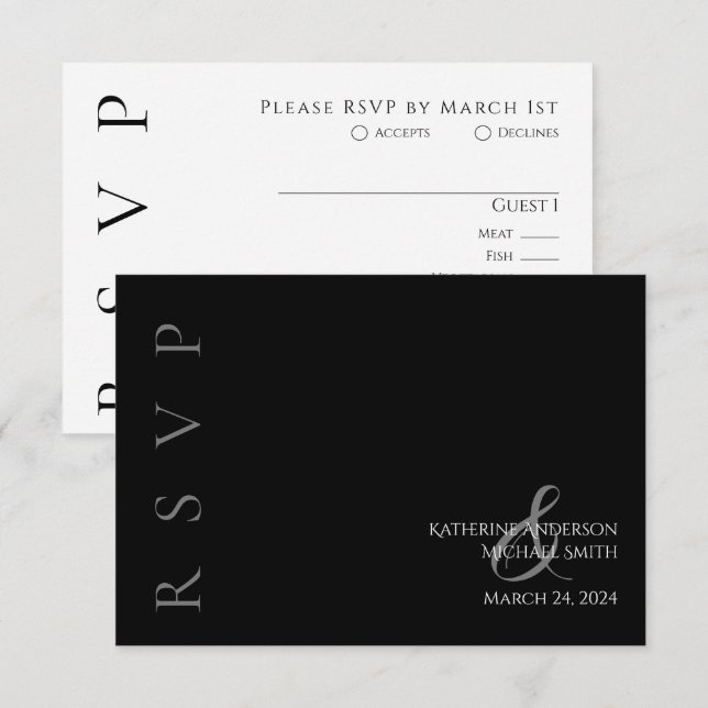 Modern Black and White Wedding RSVP Card (Front/Back)