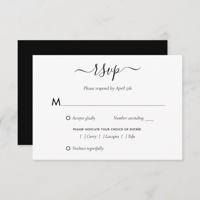 Modern Black and White Wedding RSVP Cards (Front/Back)