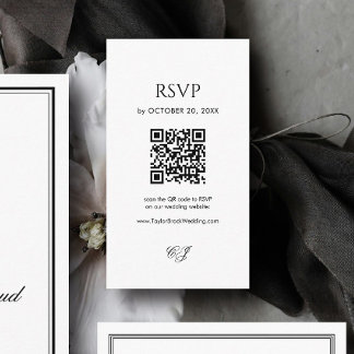 Modern Black and White Wedding RSVP Qr Code Enclosure Card