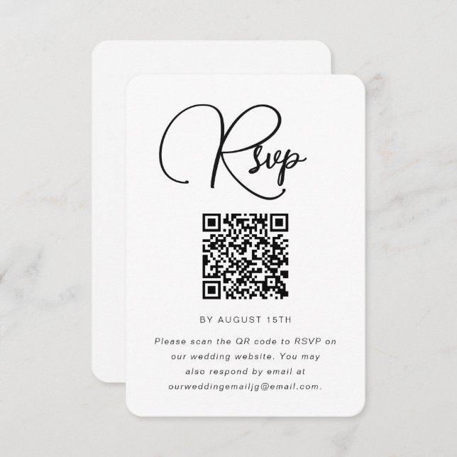 Modern Black and White Wedding RSVP with QR Code (Front/Back)